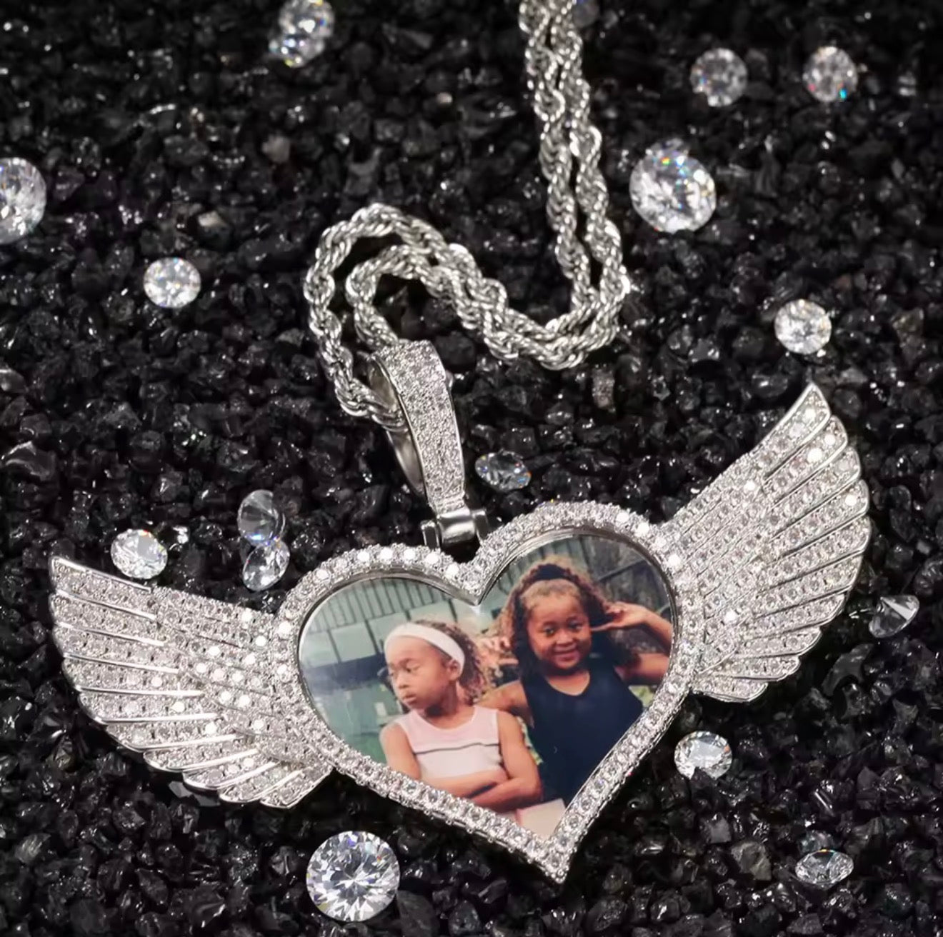 Heart Angel Wing Picture Memorial Pendant